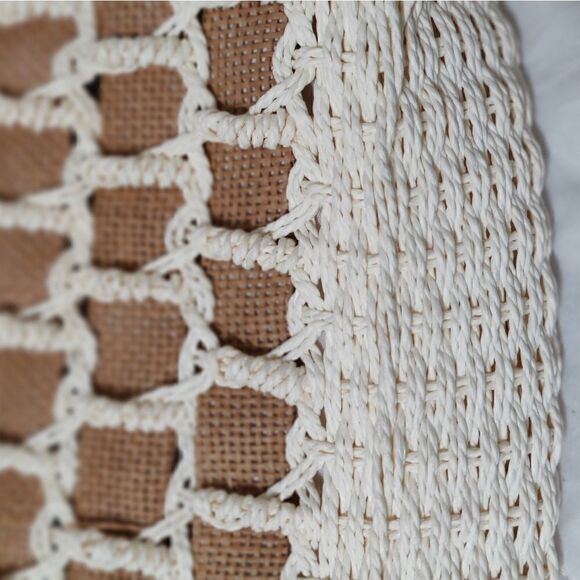 Boho Style Weaved Hand Bag with Wooden Handles - Picture 4 of 4